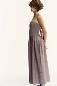 GINGHAM STRAPLESS MIDI DRESS
