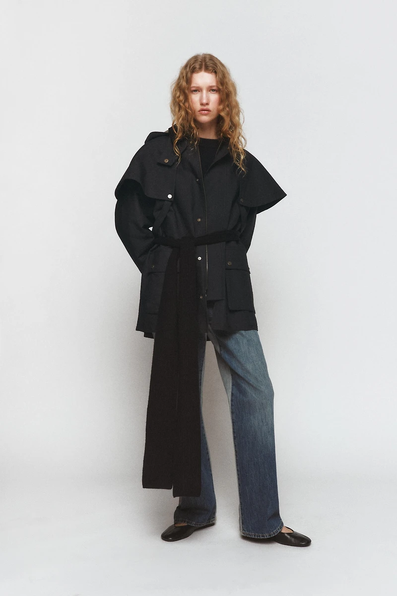 LIMITED EDITION CONTRAST COLLAR HOODIE TRENCH COAT ZW COLLECTION