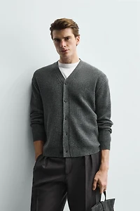 WOOL BLEND TEXTURED CARDIGAN