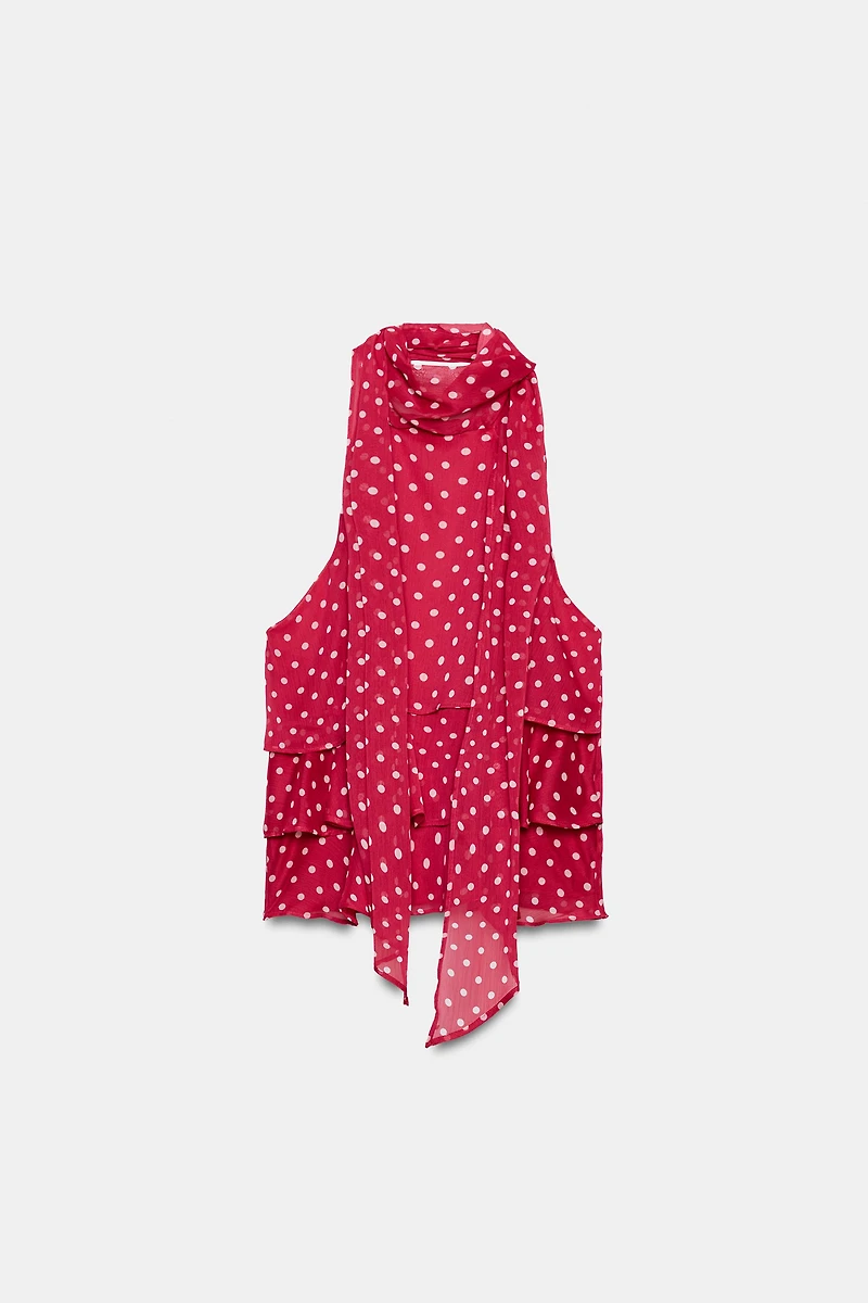 RUFFLED POLKA DOT HALTER TOP
