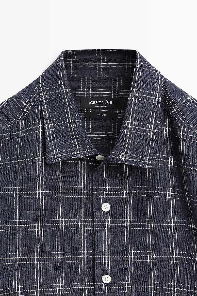 100% linen regular fit check shirt