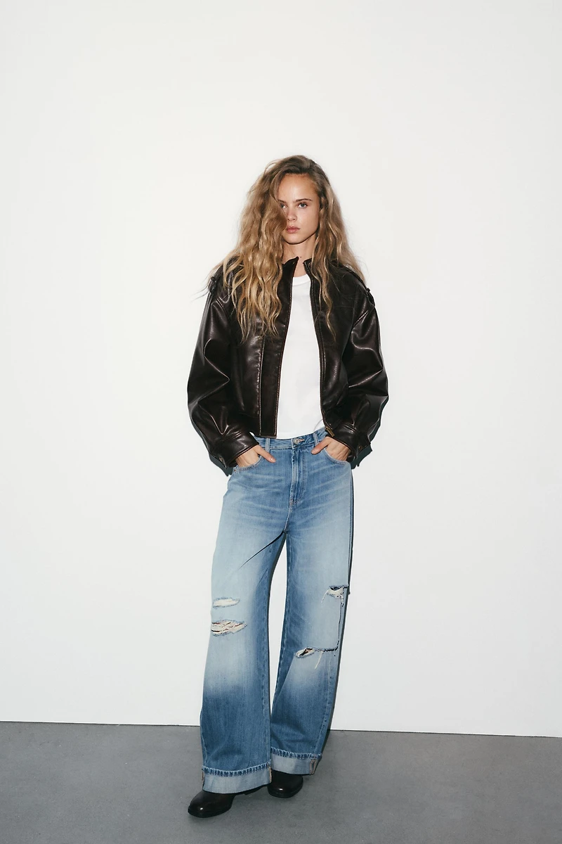 TRF RIPPED FOLDED BAGGY JEANS