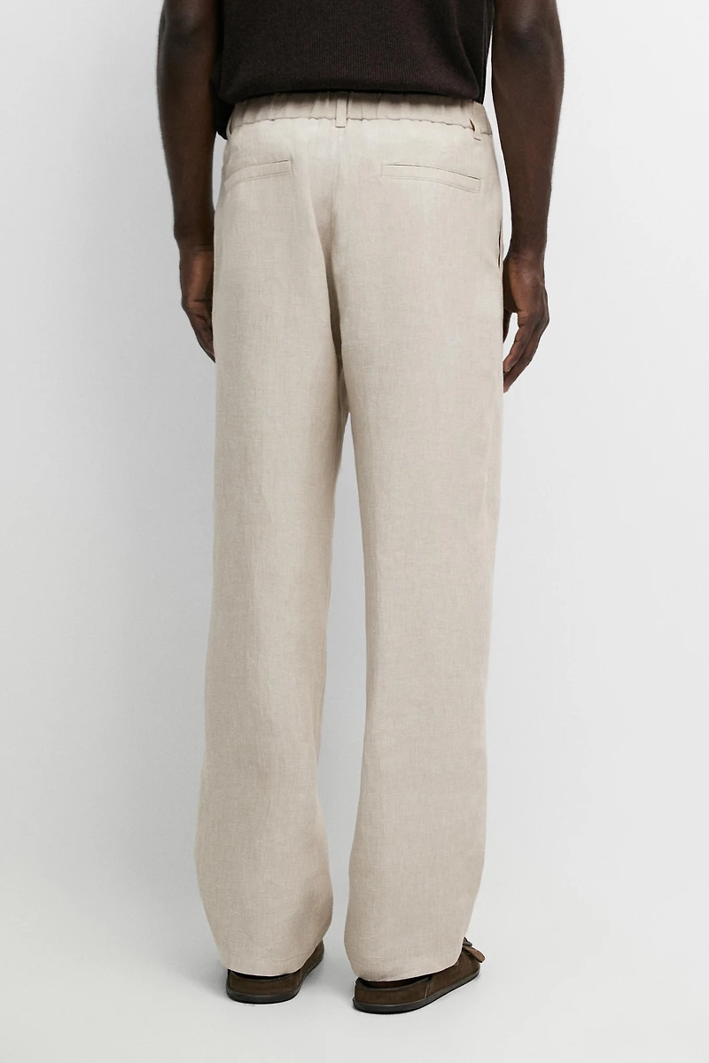 100% Linen Elastic-Waist Pants