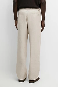 100% Linen Elastic-Waist Pants