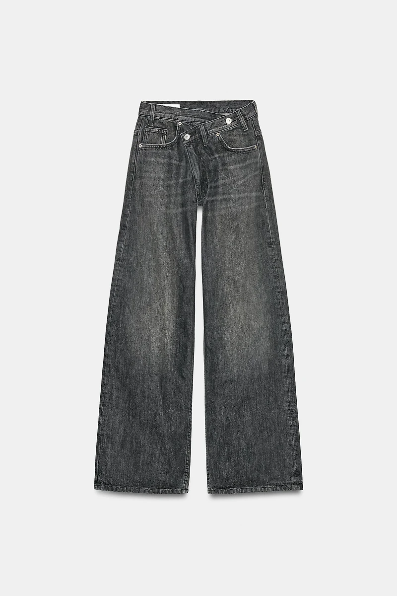 TRF HIGH-WAIST CROSSOVER WAIST WIDE LEG JEANS