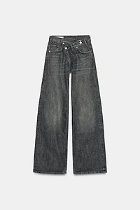 TRF HIGH-WAIST CROSSOVER WAIST WIDE LEG JEANS