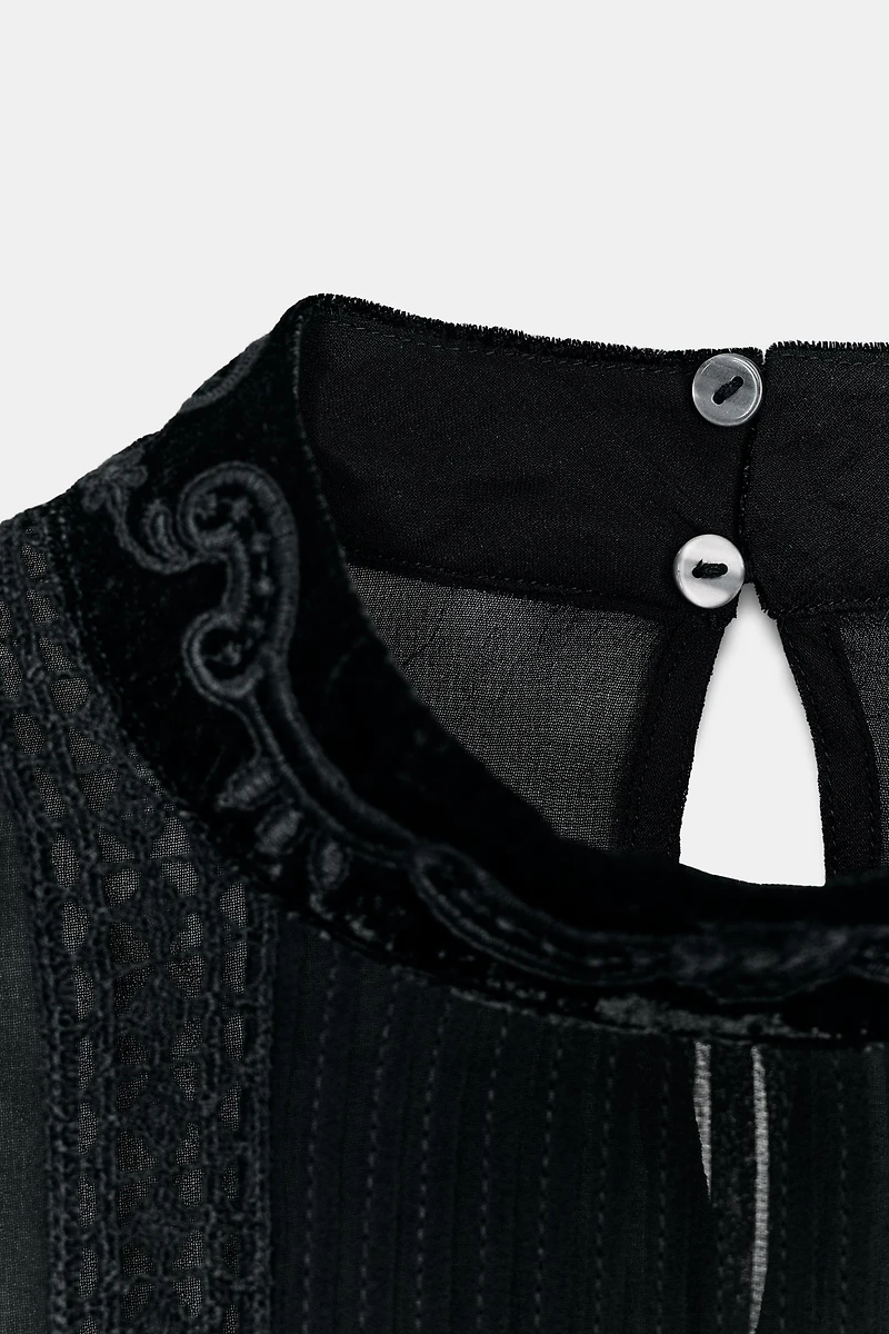VELVET LADDER TRIM BLOUSE ZW COLLECTION