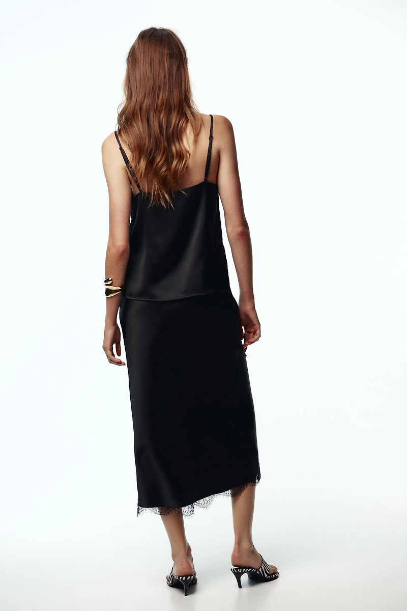 SATIN MIDI LACE SKIRT