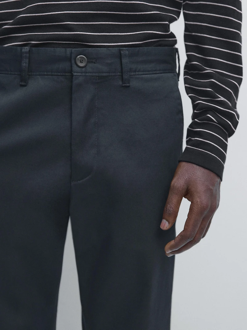 Cotton blend slim fit pants