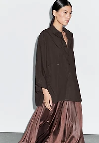 Asymmetric button-up poplin shirt