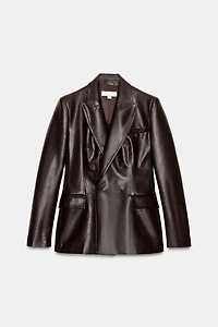 FAUX LEATHER DOUBLE-BREASTED BLAZER