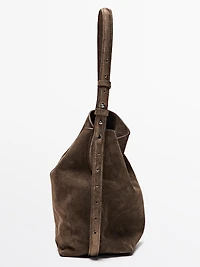 Split leather and leather mini bucket bag