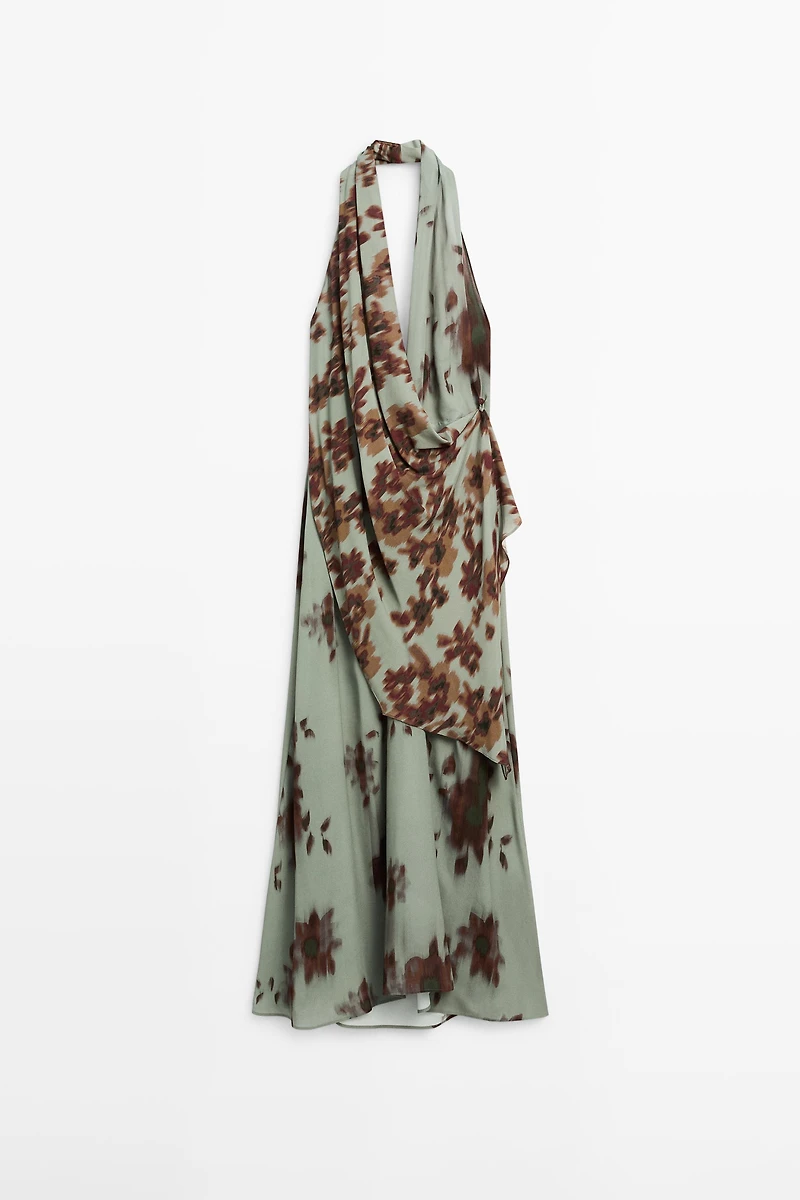 Printed halter midi dress