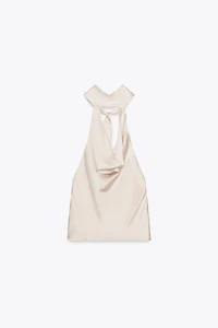 FRINGED HALTER SATIN EFFECT TOP