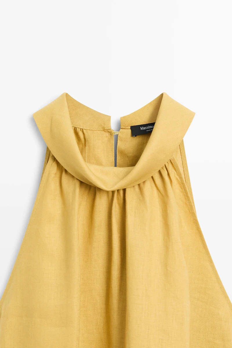 100% linen long halterneck dress