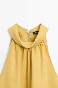 100% linen long halterneck dress