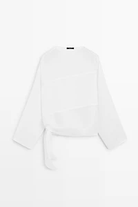 Chemise en lin mélangé à textures combinées