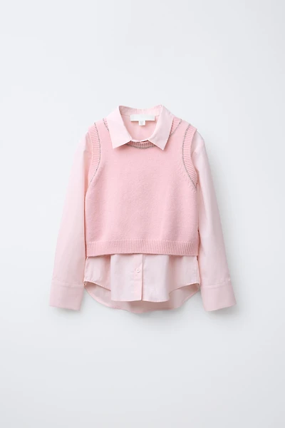 RHINESTONE VEST POPLIN SHIRT