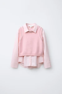 RHINESTONE VEST POPLIN SHIRT
