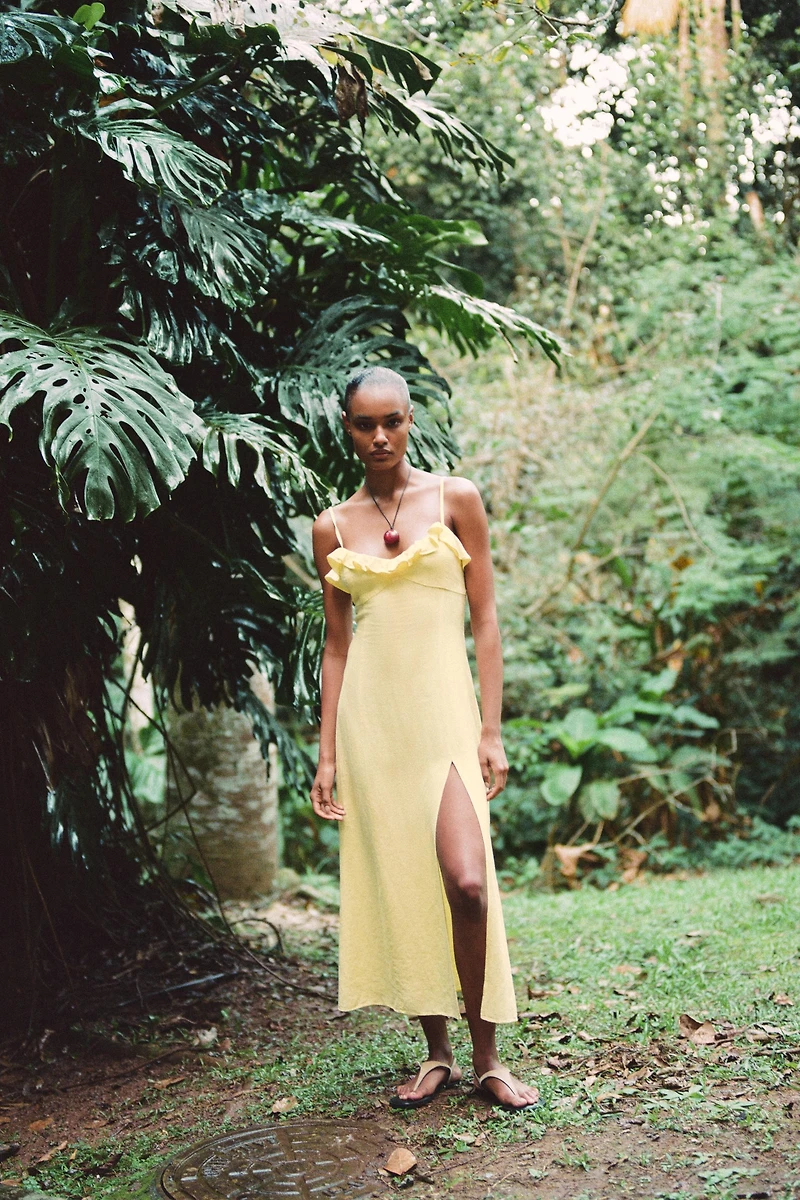 RAMIE MIDI DRESS WITH RUFFLE