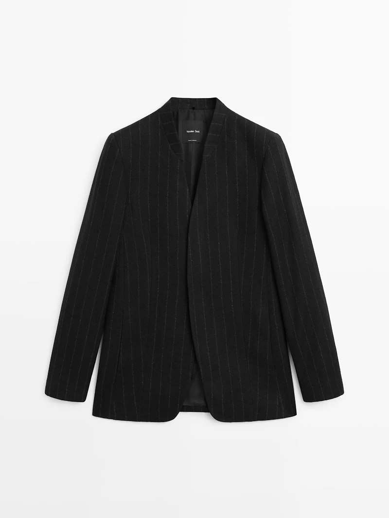 Pinstripe lapelless blazer