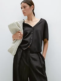 Flowing knit short sleeve cardigan