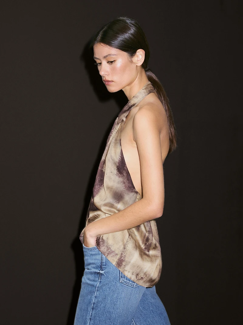 Printed satin fabric top