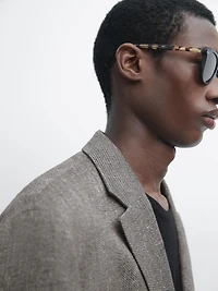 Tailored linen blend herringbone blazer