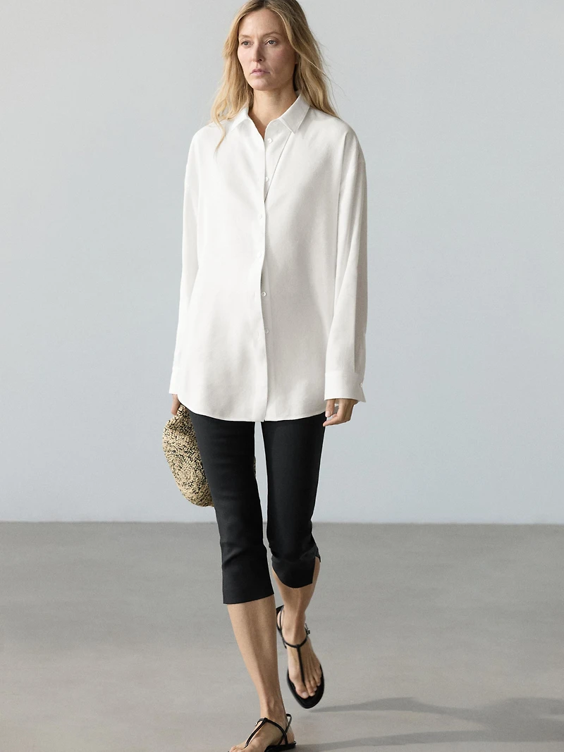 Flowing total look linen blend shirt