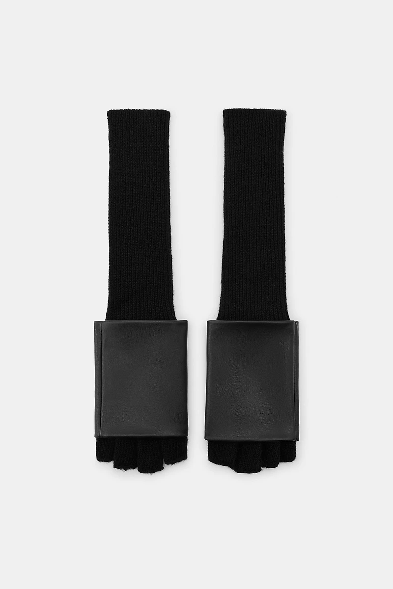 COMBINATION FAUX LEATHER MITTENS