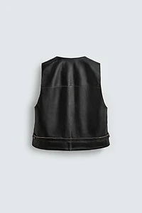 GILET EN CUIR COUTURES CONTRASTANTES