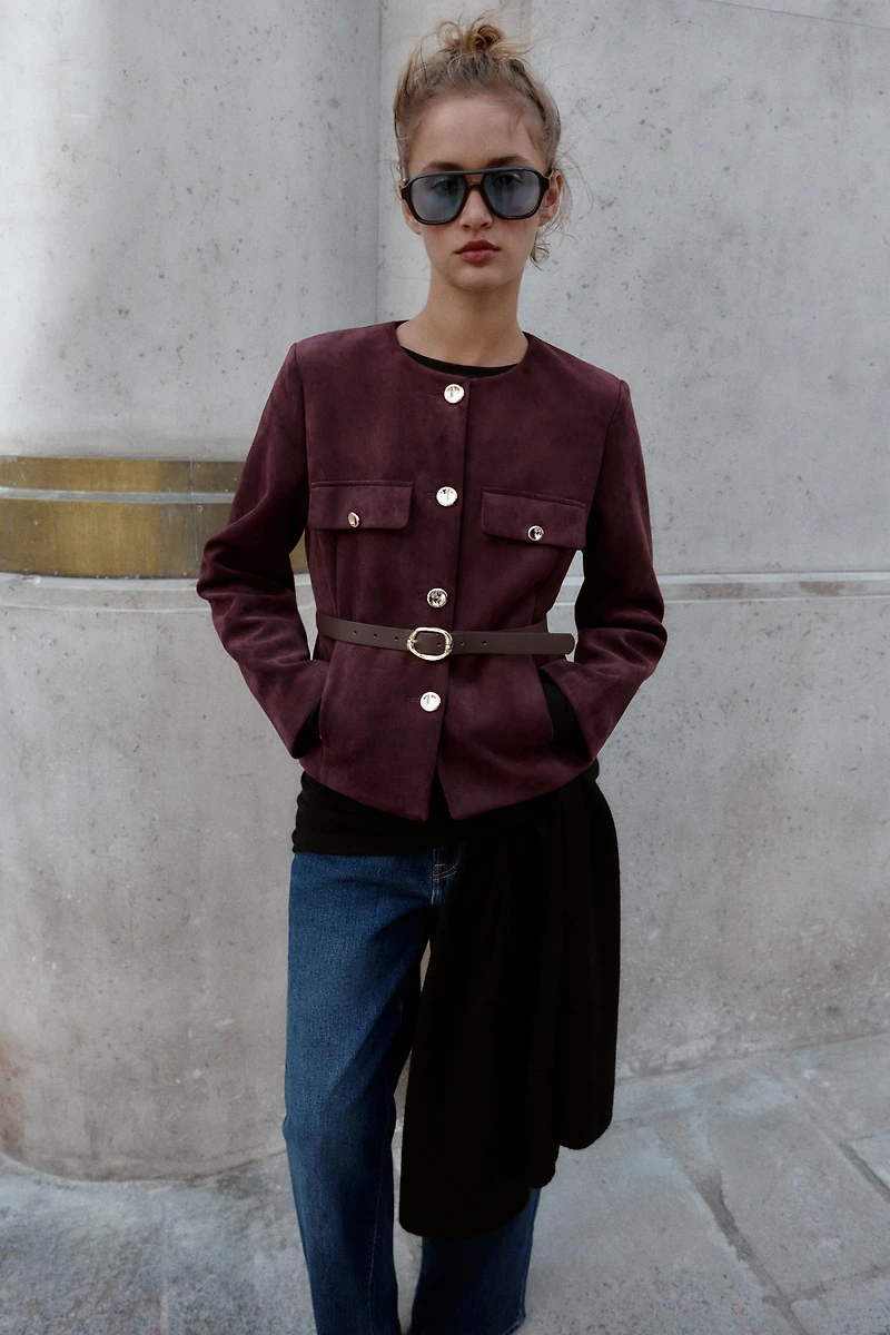 FAUX SUEDE BELTED BLAZER