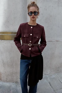 FAUX SUEDE BELTED BLAZER