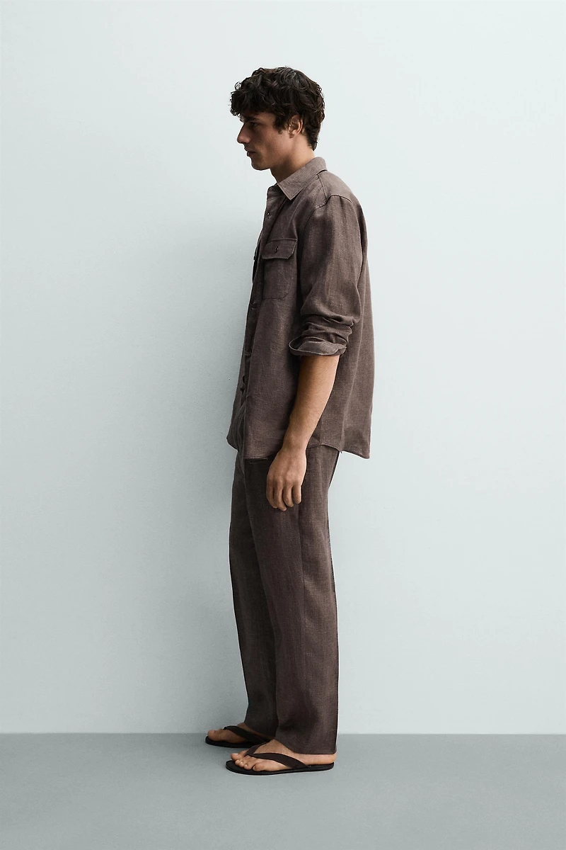 100% LINEN REGULAR FIT PANTS