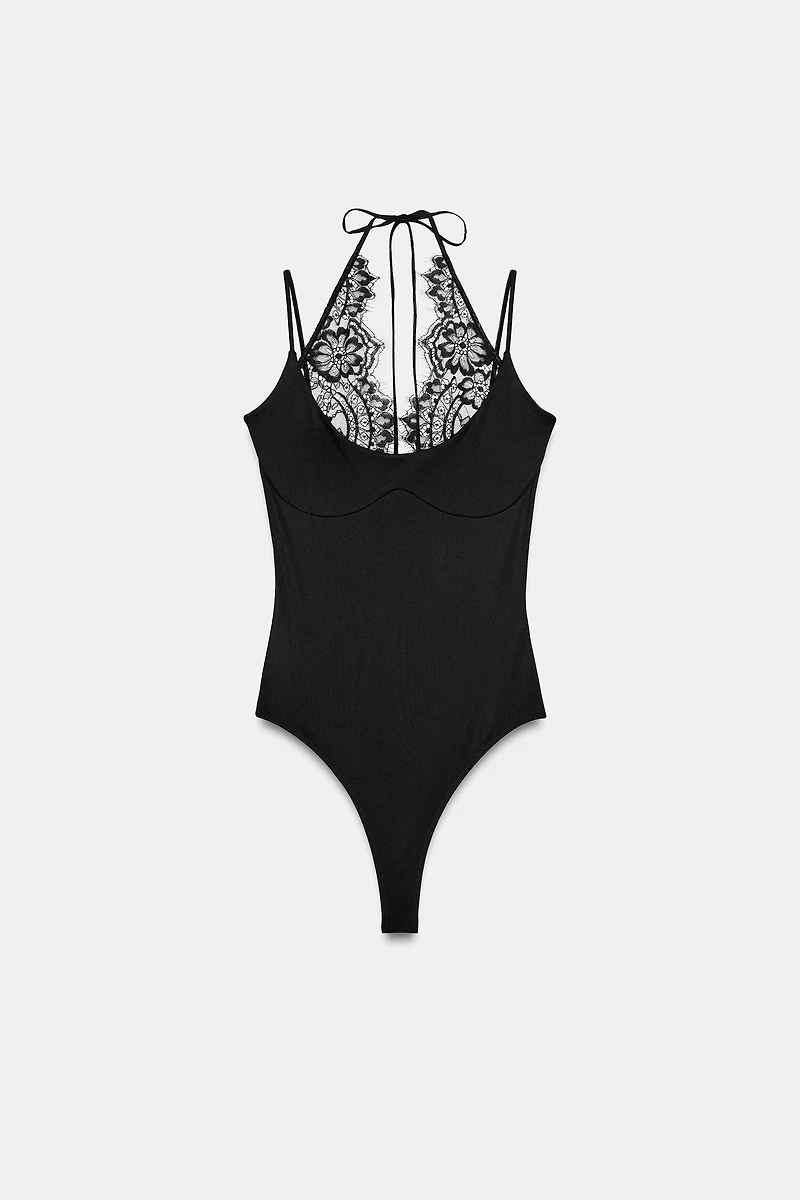 BODY HALTER AVEC DENTELLE COMBINÉE