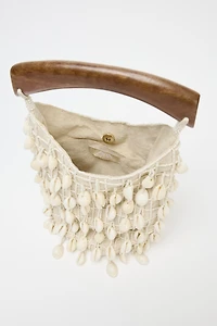 BEADED FABRIC BUCKET BAG