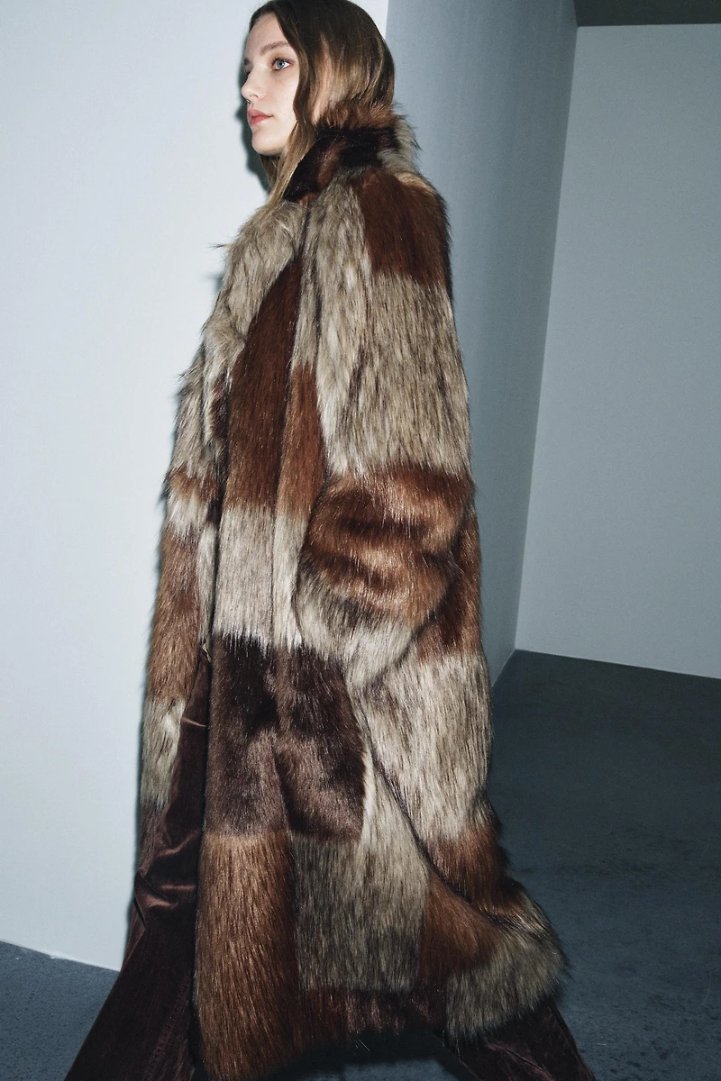 PATCHWORK FAUX FUR COAT ZW COLLECTION LIMITED EDITION