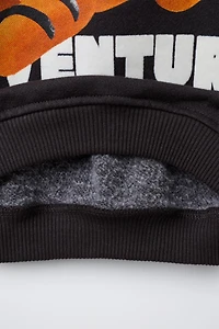 TIGER AND FLOCKED TEXT PRINT SWEATSHIRT