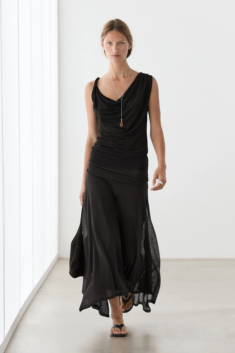 Shimmery draped top with knot detail