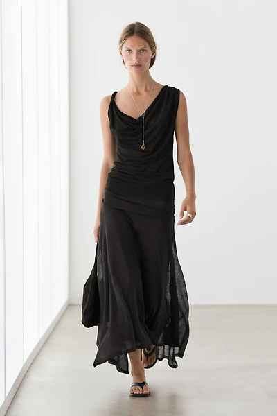 Shimmery draped top with knot detail