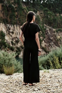 LINEN BELTED LONG JUMPSUIT