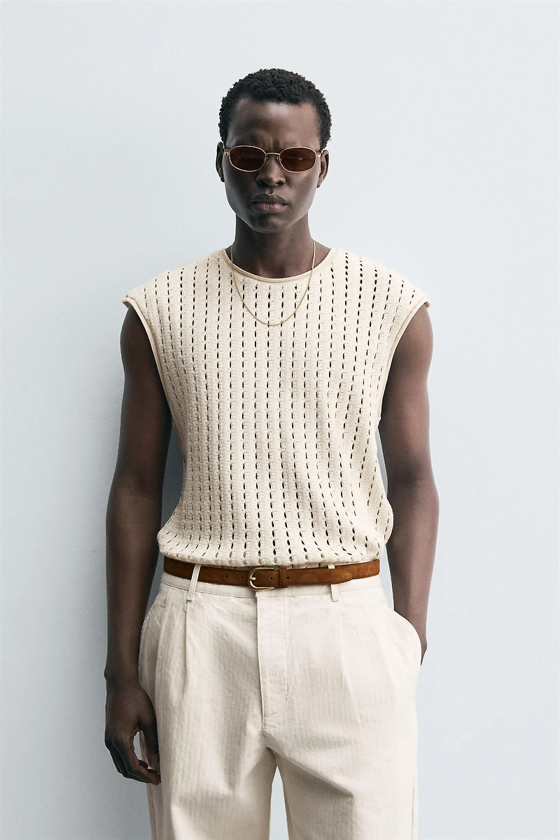 SLEEVELESS KNIT T-SHIRT