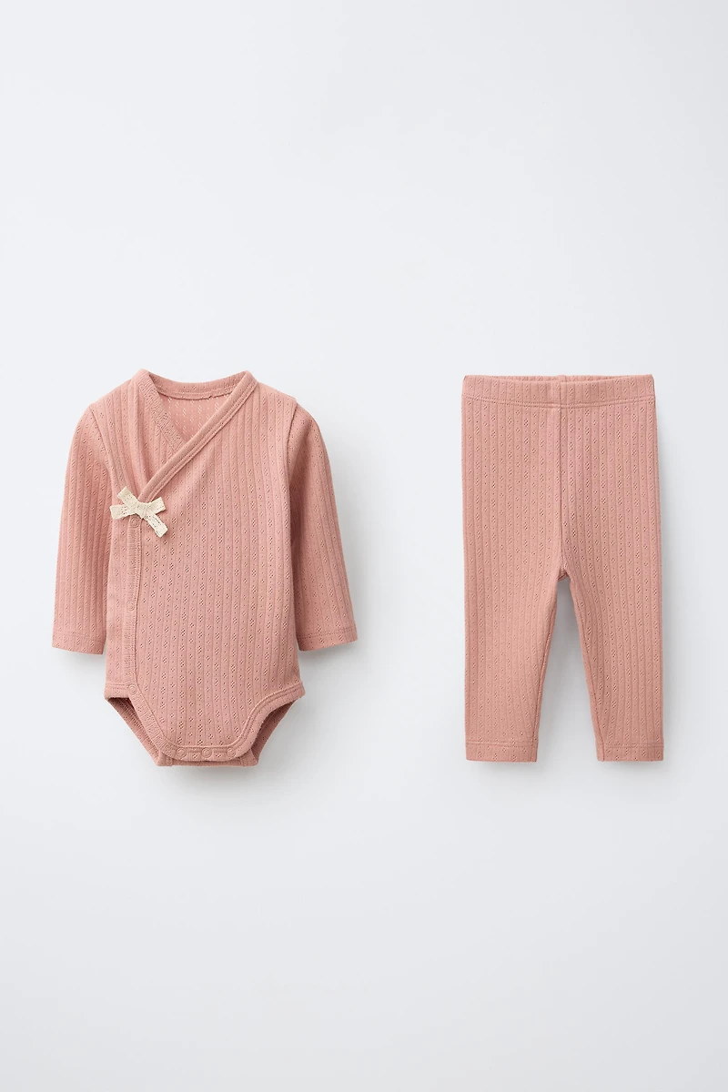 POINTELLE WRAP BODYSUIT AND LEGGINGS SET