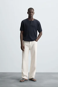 KNIT T-SHIRT WITH BUTTONED NECK