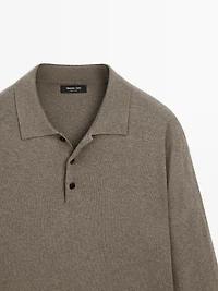 Cotton blend knit polo sweater