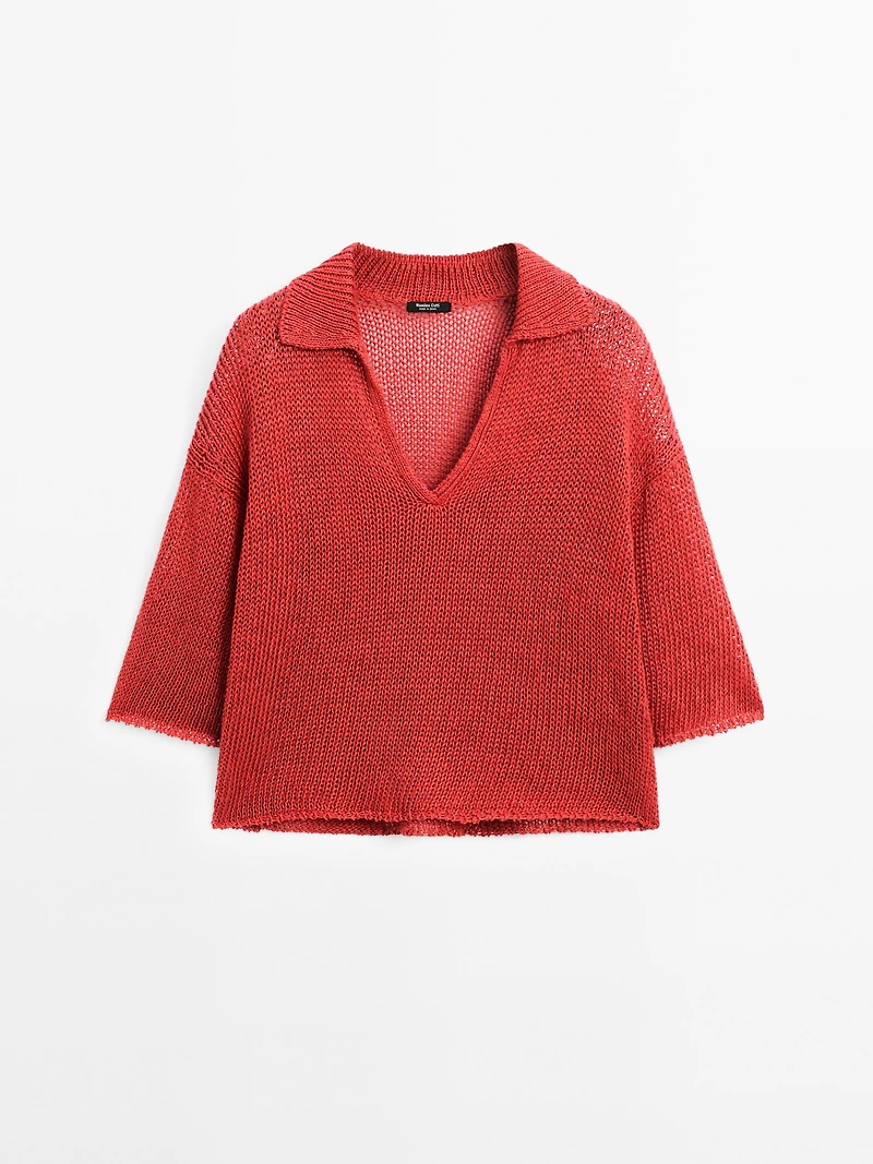 Open-knit sweater with polo collar - Studio
