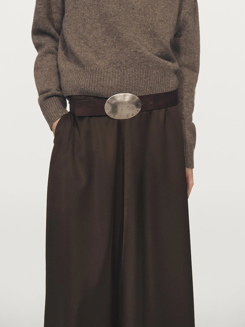 Satin midi skirt with pockets