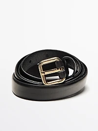 Leather belt with square buckle