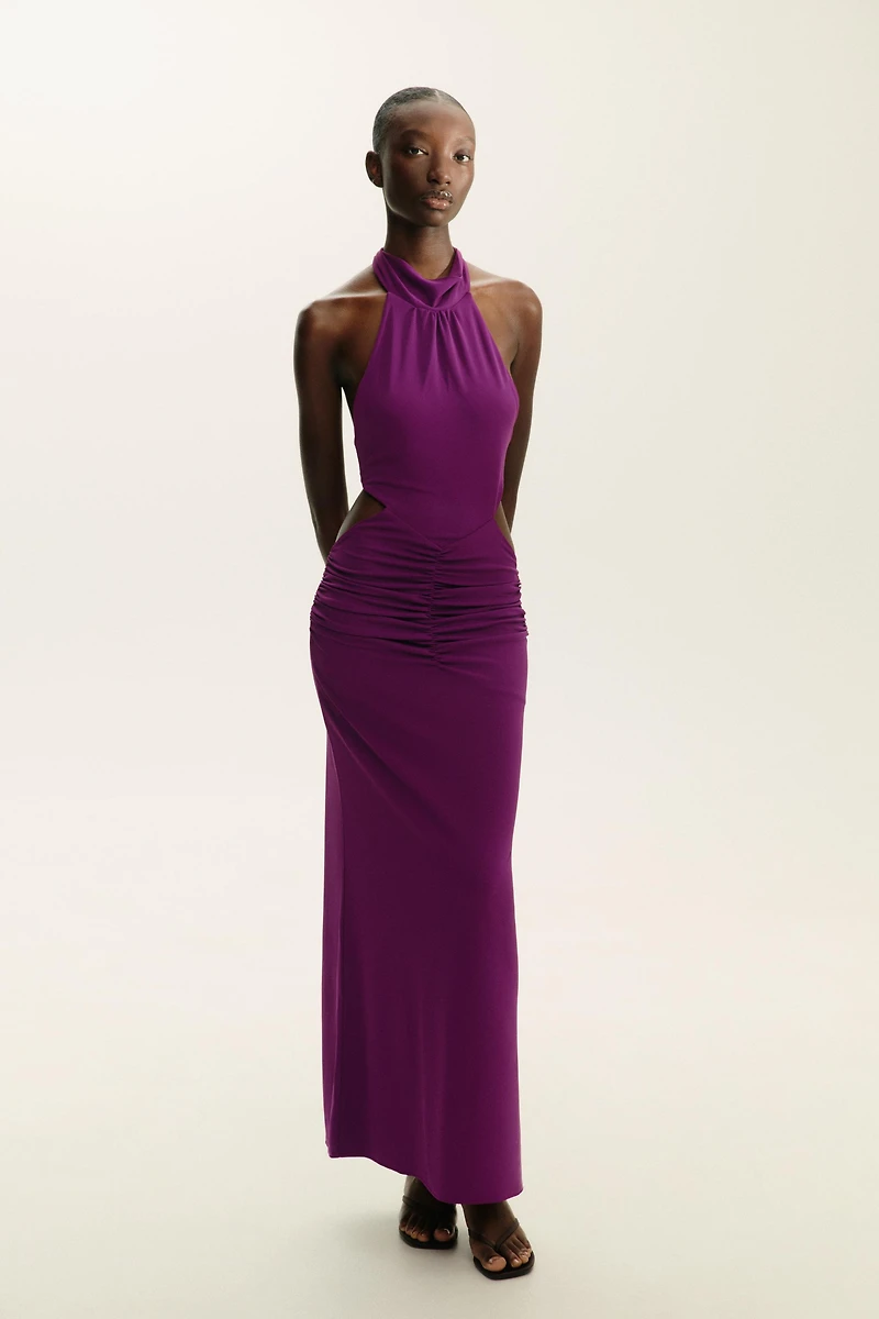 GATHERED HALTER MAXI DRESS
