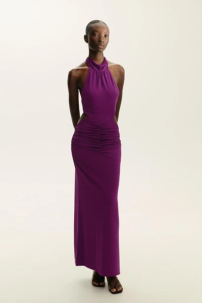 GATHERED HALTER MAXI DRESS